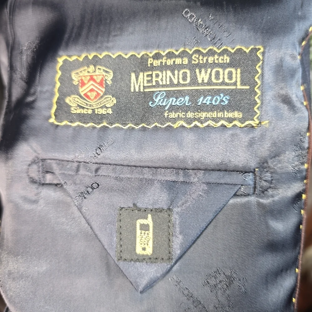 PRONTO MONDO ITALIA 100% MERINO WOOL NAVY PINSTRIPE MENS BLAZER SUPER 140'S 40R.